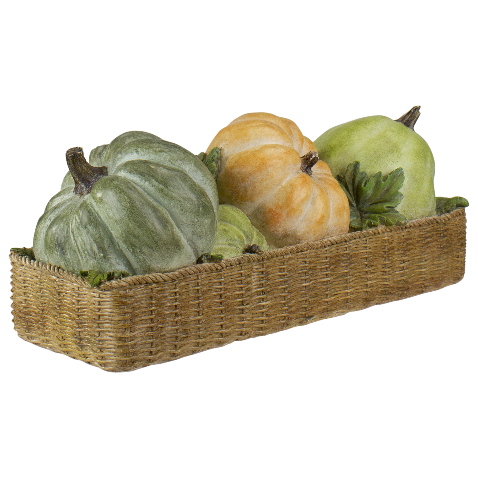 Northlight 15" Faux Rattan Basket with Pumpkins Thanksgiving Table Top Decoration | Wayfair