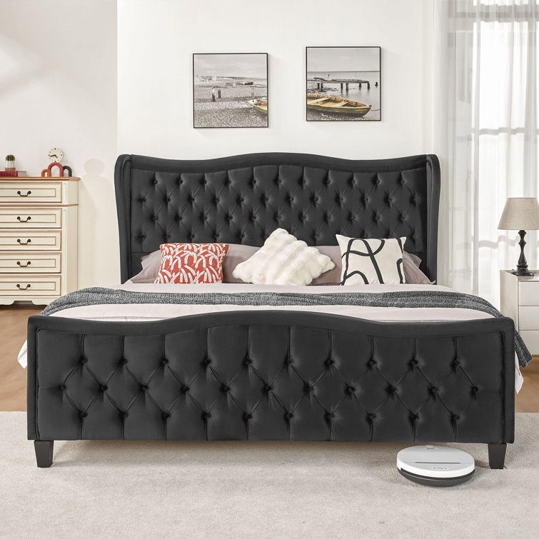 Ingveldur Wavy Upholstered Bed with Deep Button Headboard and Footboard