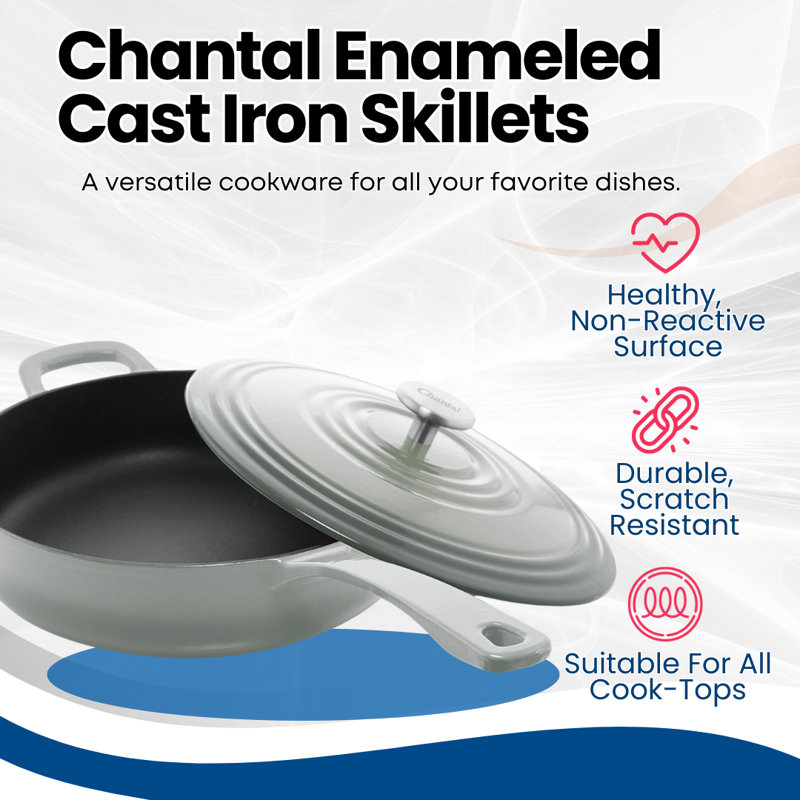 Chantal 10 In. Cast Iron Skillet Set with Lid, Gray