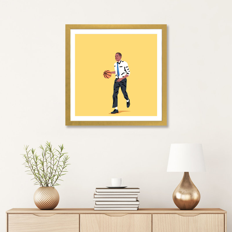 «Balling Barack» par Elad Shagrir - impression, H 24 po x l 24 po x p 1 po, Encadré en papier doré