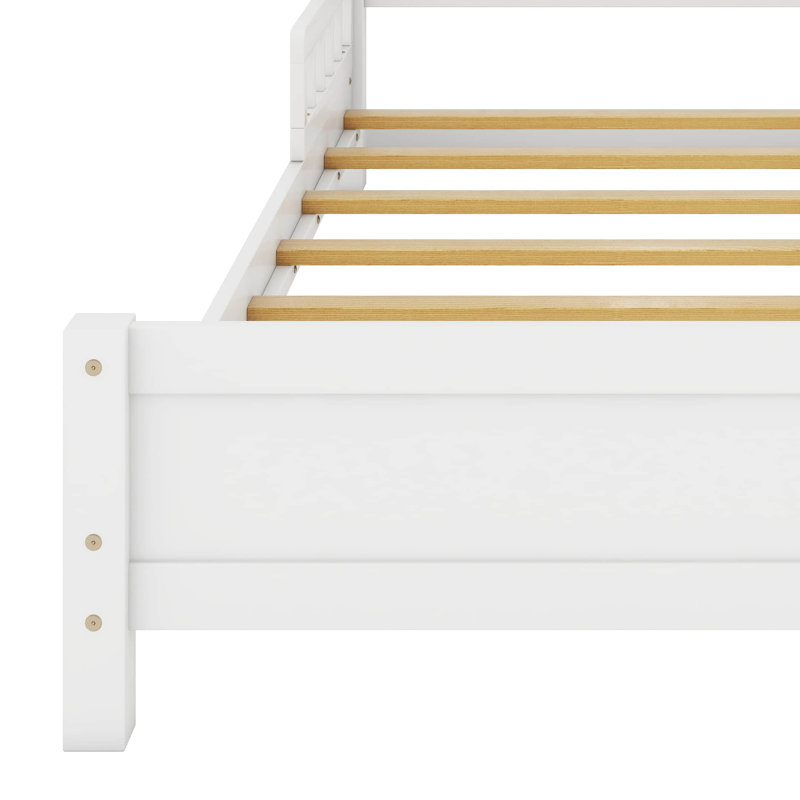 Lit simple en bois de pin avec tête de lit bibliothèque, capteur de mouvement à DEL, garde-corps, Blanc