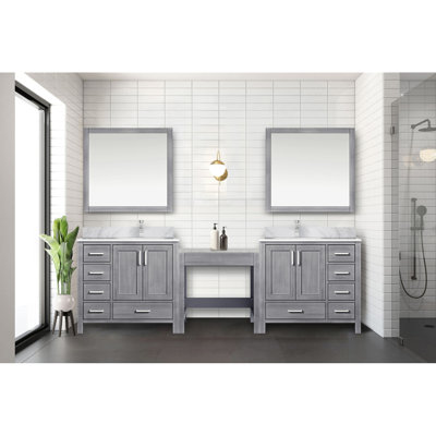 Meuble-lavabo double gris délavé 102 po X P 22 po D, plateau en marbre de Carrare et Miroirs