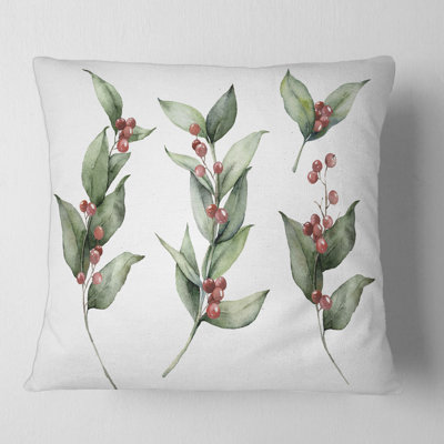 Christmas Set with Branches and Berrie Square Pillow Cover and Insert