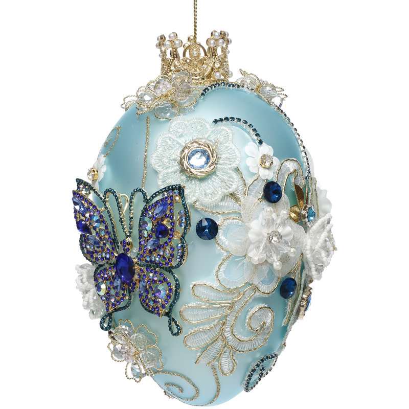 Faberge Jewel Egg Ornament, Turquoise- 7 Inches