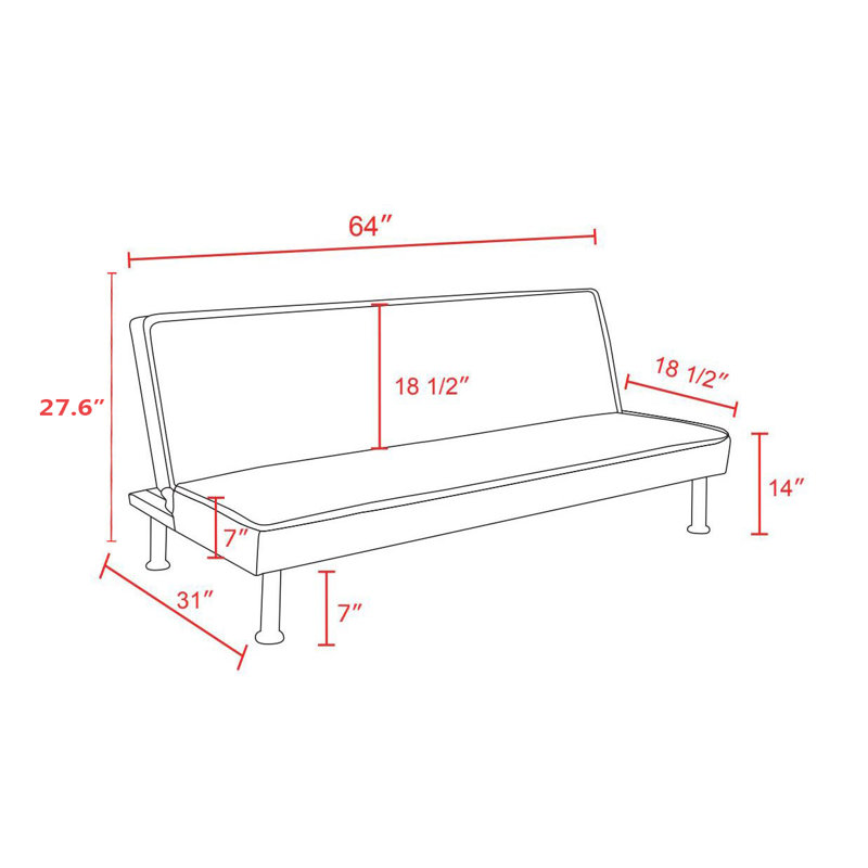 Daiten Twin 64'' Upholstered Convertible Sofa, Orange