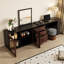 Bureau à hauteur réglable et coiffeuse, bureau en L avec plusieurs tiroirs et armoires de rangement