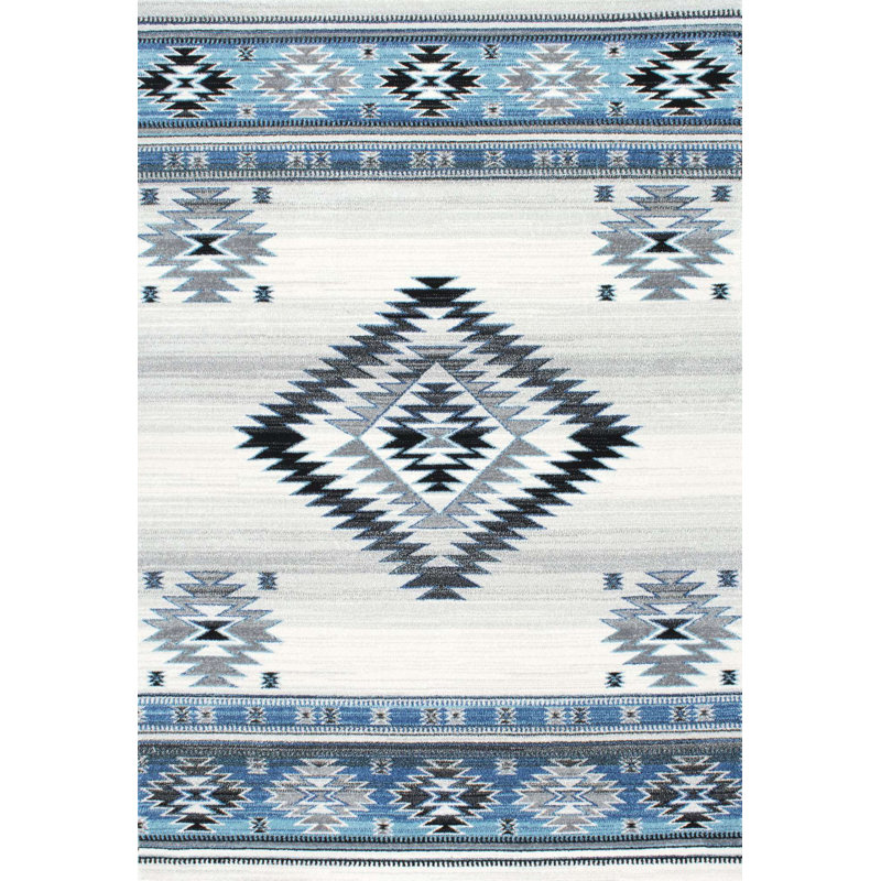 Tapis turquoise Rosebud Southwestern, Rectangle 8 pi x 10 pi