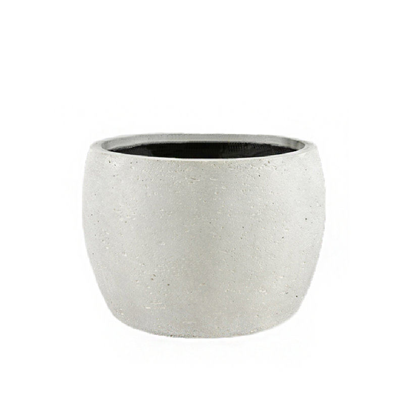 Sandora White Low Round Planter – Handcrafted Texture, Indoor/Outdoor Use, Weather-Resistant Garden & Patio Décor, Sandstone Planter
