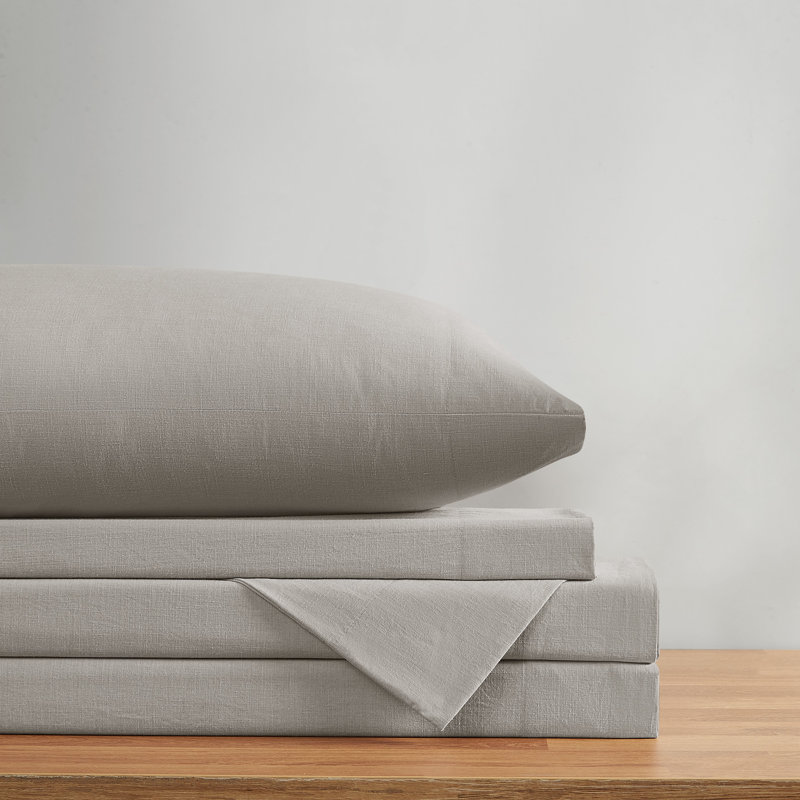 Frye Dusted Denim Cotton and Polyester Blend Sheet Set, Gray, Queen Sheet Set with 2 Pillowcases