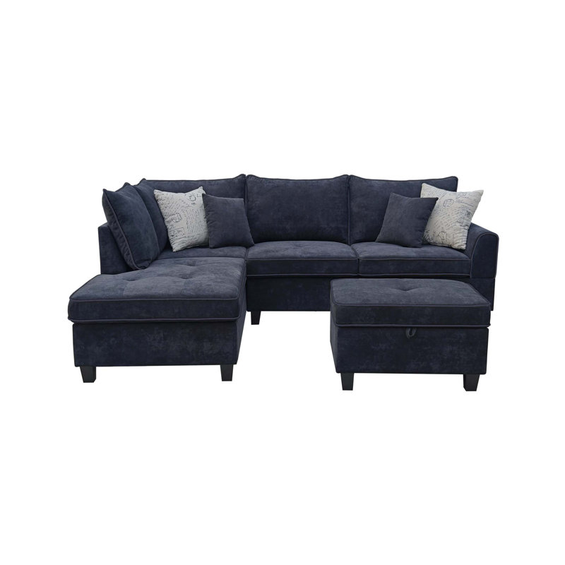 99.5"W Fabric Sectional Sofa With Left-Facing Chaise And Storage Ottoman, Black Fabric