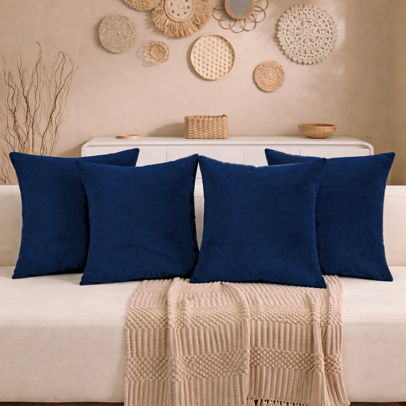 Aspire Homeware Square Plain Velvet Scatter Cushion Cover, Navy Blue, Pack of 4