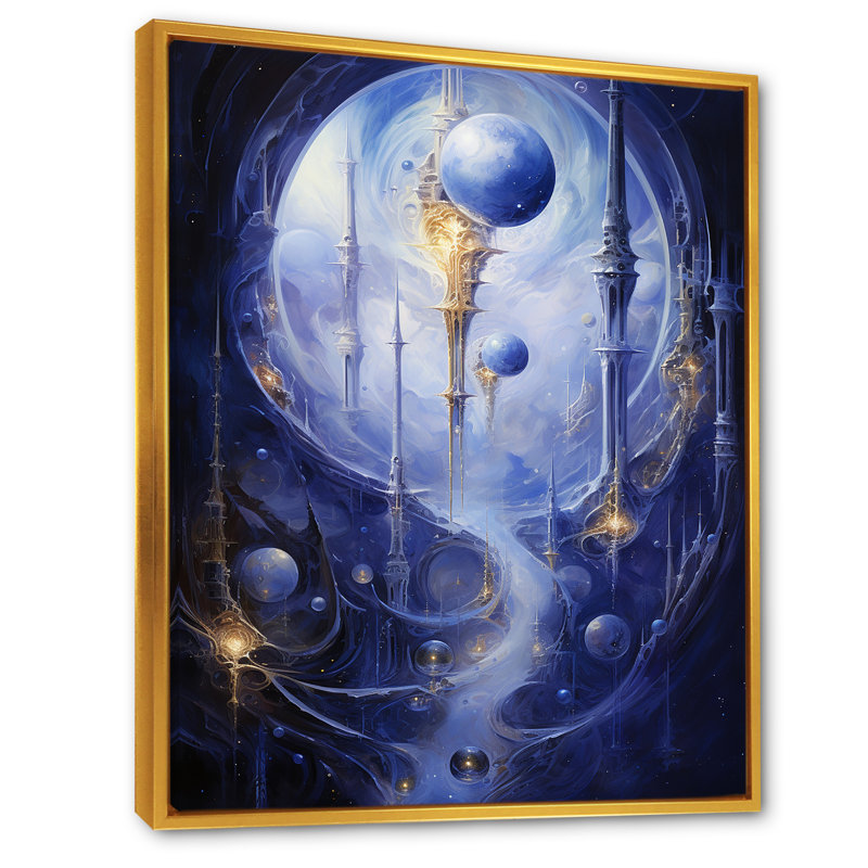 Reproduction d'art surréalisme surréalisme, Cadre flottant doré, H 32 po x l 24 po x P 1 po