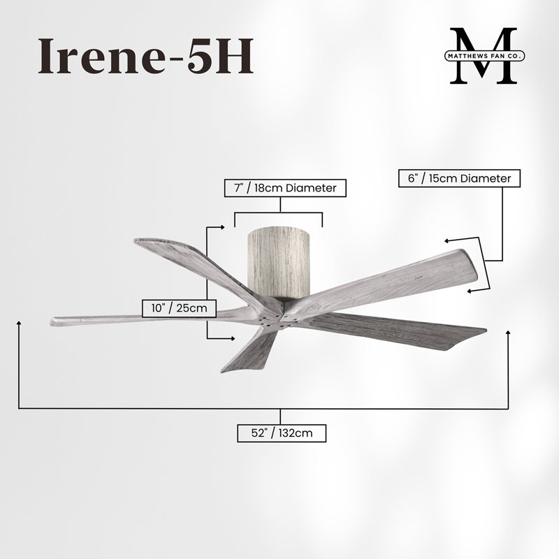 60" Irene 5-Blade Hugger Ceiling Fan with Wall Remote, Barn Wood Tone, Barn Wood Tone, 52"