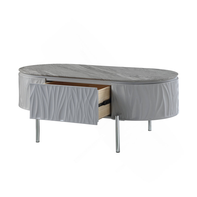 Coffee Table, Grey High Gloss And Chrome, 18"H x 47"W x 24"L