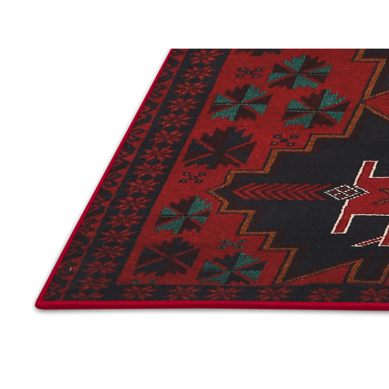 Tapis traditionnel rouge / noir, Rectangle 3 pi x 5 pi