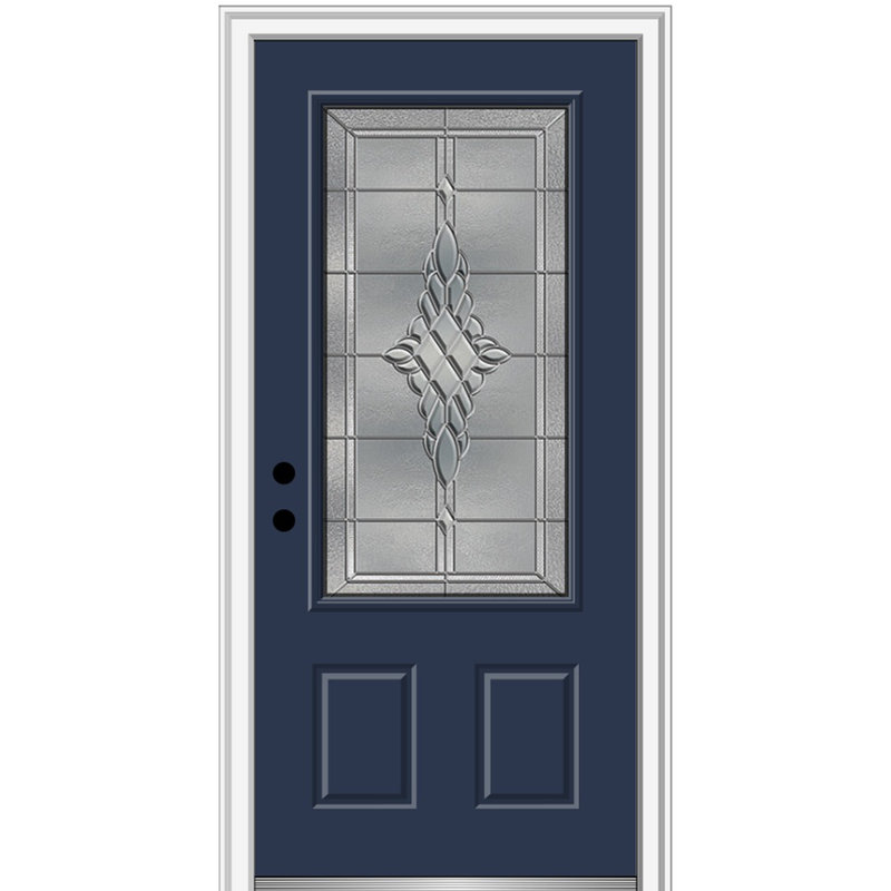 Porte d'entrée pré-montée en fibre de verre 2 panneaux 3/4 Grace Grace, S'ouvre à droite vers l'intérieur, Naval