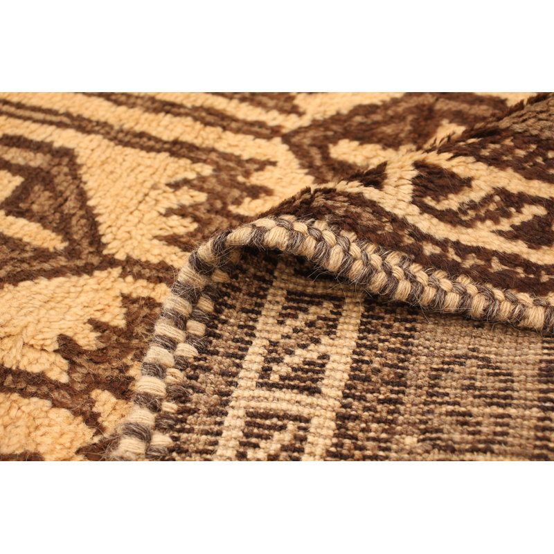 Tapis décoratif en laine brun clair noué à la main 5 pi 10 po x 9 pi one-of-a-kind Besuglow