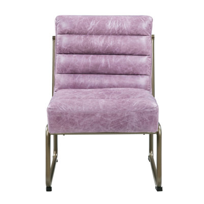 Chaise d'appoint - Base de traîneau en métal pour un look moderne, confort en tissu de qualité, stabilité des pieds, H 33 po x l 22 po x P 30 po, revêtement en cuir rose, support en bois robuste, option de surface de vie, 33 po x 22 po x 30 po