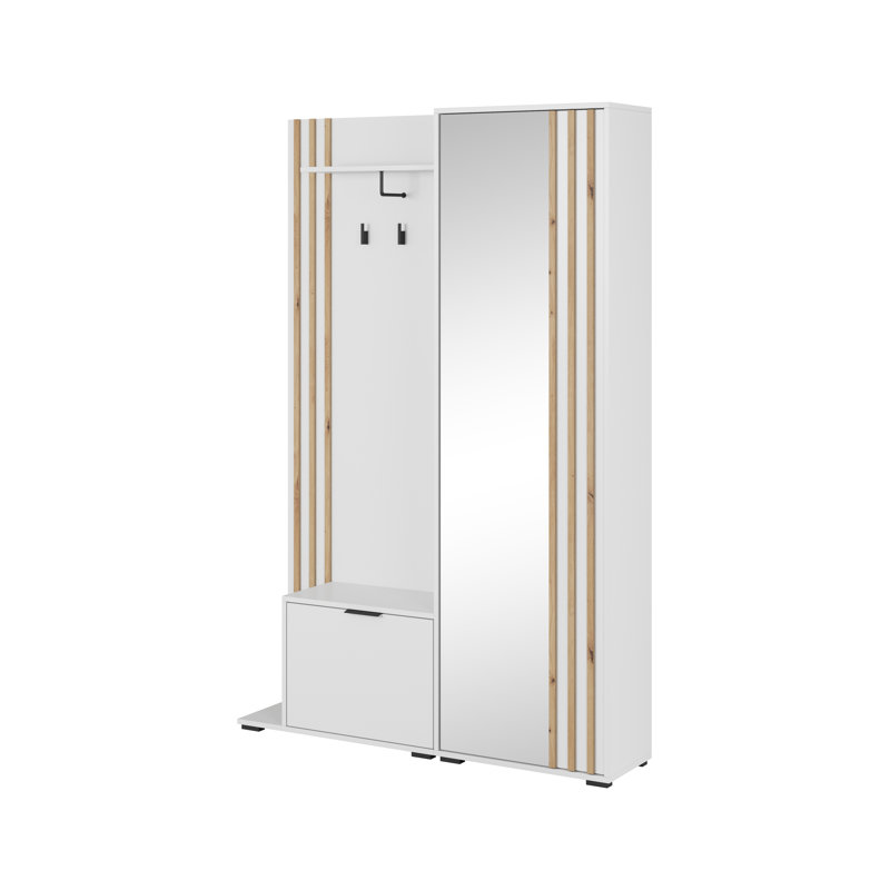 Romul Hall Tree 131cm Wide with Shoe Storage, Brown/White