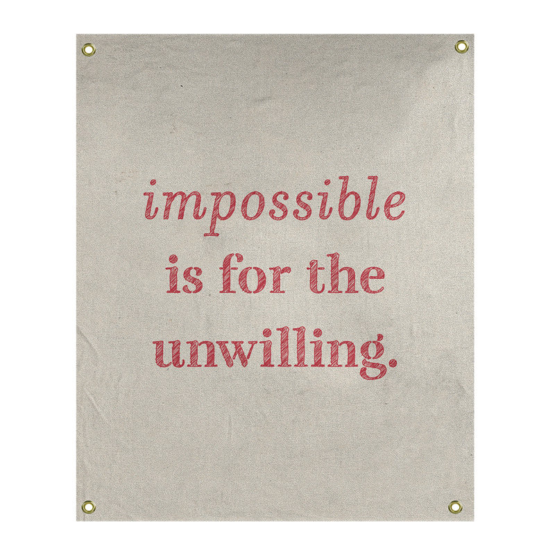 Tapisserie quote « impossible à écrire » en polyester, H 80 po x l 59 po, Blanc / Rouge