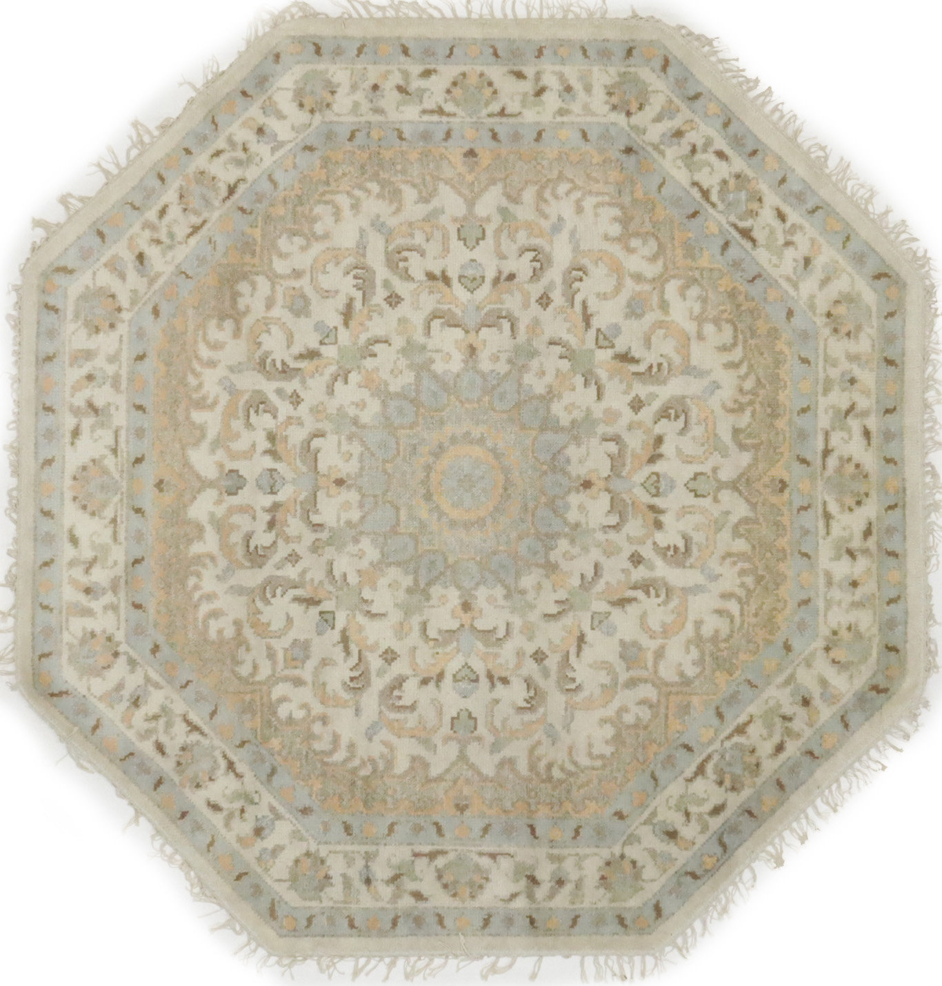 Bungalow Rose Octagon Floral Hand-Knotted Wool Brown Area Rug | Wayfair