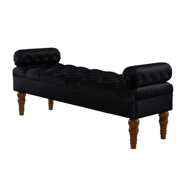 Banc de chambre rembourré en bois noir avec assise en velours, Noir