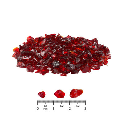 Verre de feu, roches de foyer sans fumée et résistantes aux températures élevées de 10 lb / 4,5 kg, roches de foyer réfléchissantes en verre de 3/4 po / 19,05 mm, aménagement paysager en pierre à haute brillance pour table de foyer, rouge
