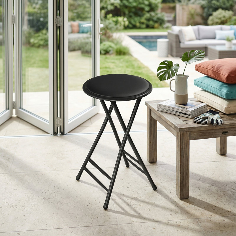 Backless Folding Bar Stool, Lightweight And Easy To Store, Sturdy And Strong, Simple Black Design, Suitable For Kitchens And Entertainment Rooms.
