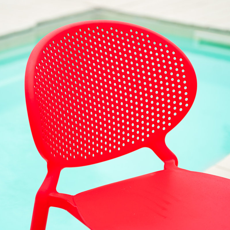 Suze Stacking Patio Dining Side Chair, Red