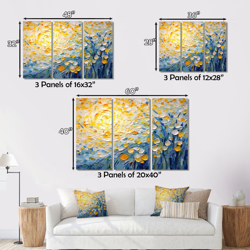 Ensemble de salon Blossoming Summer Buttercups Flower Field - Flowers Wall Art, H 32 po x l 48 po x P 1 po