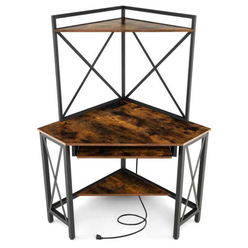 Space-Saving Corner Computer Desk With With Hutch And Keyboard Tray