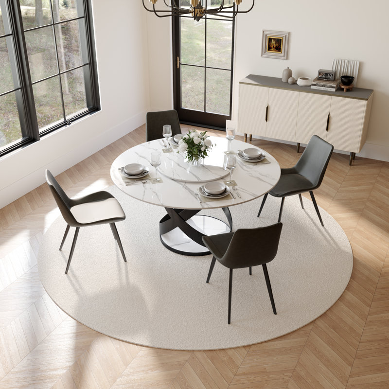 Table de salle à manger rotative Suzzie, Blanc, H 29,53 po x L 51,18 po x l 51,18 po