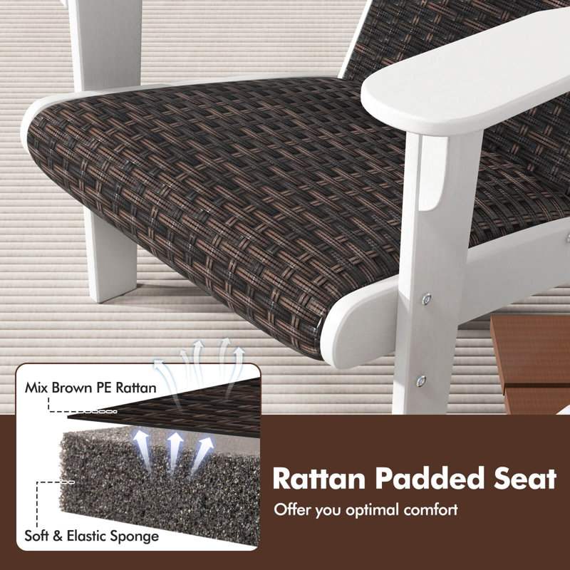 Set of 4 Adirondack Chair w/ Rattan Padded Seat & Back Wide Hidden Cupholder Patio, White
