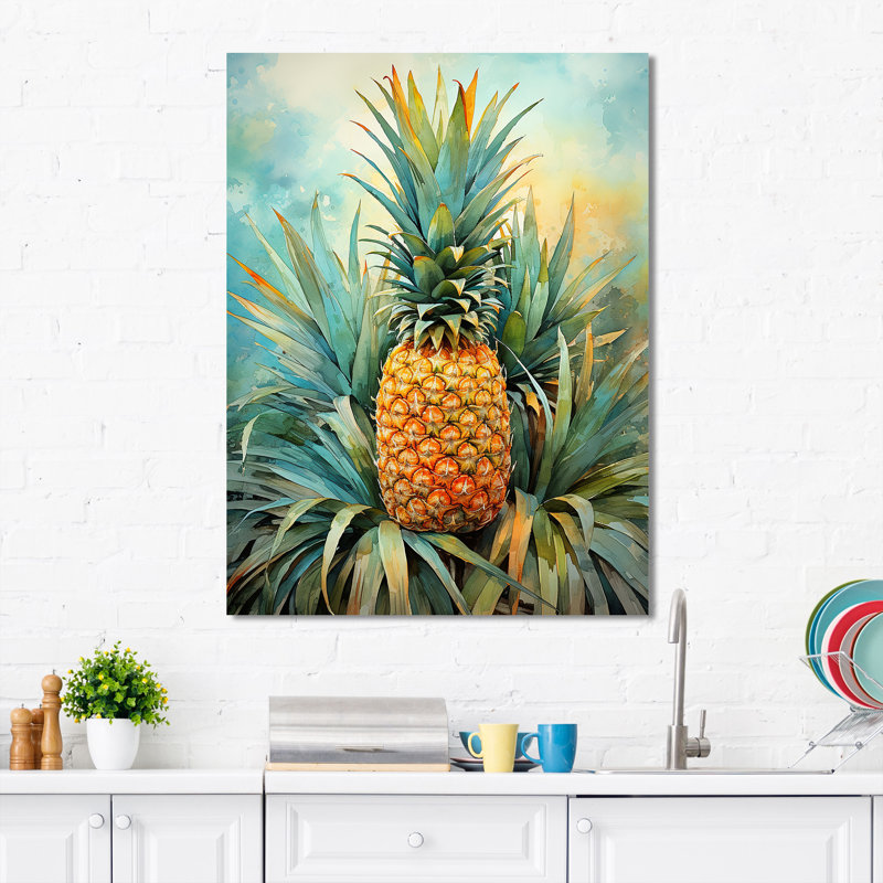 Green And Blue Pineapple Tropical Paradise II - Fruits Wall Art, 20" H x 12" W x 1" D