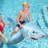 H2OGO! Realistic Shark Ride-On - Blue 72" x 40", Inflatable Ocean Animal Pool Float