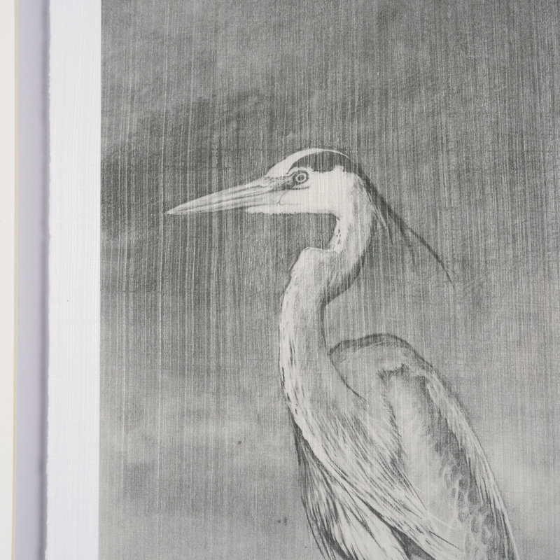 «Pelican S Croquis» par Studio, reproduction d'art encadrée à la main emmêlée sous verre, Croquis de héron