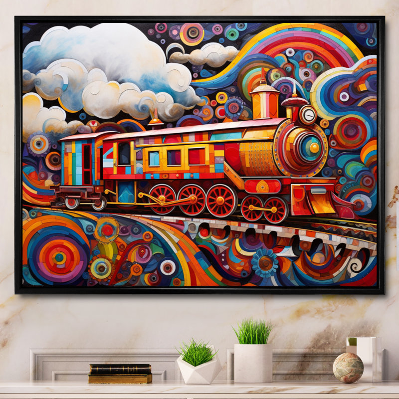 «Abstract Train Whimsical Journey III», reproduction sur toile, Cadre flottant noir, H 16 po x l 32 po x P 1 po