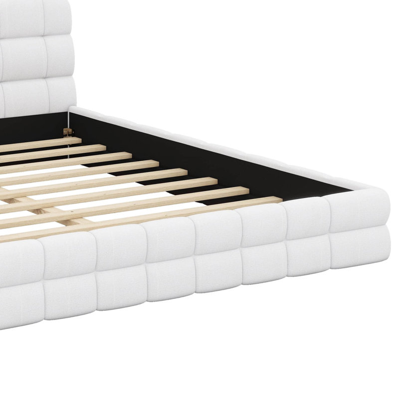 Grand lit plateforme tapissier, Blanc