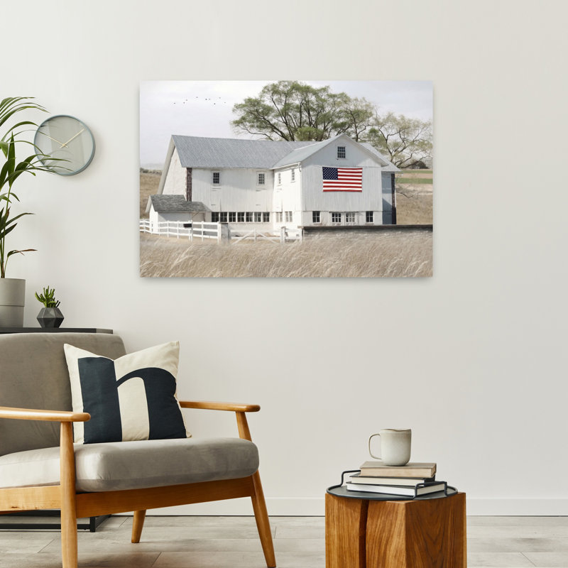 Patriotique grange, paysage contemporain abstrait, art d'été, H 24 po x l 36 po