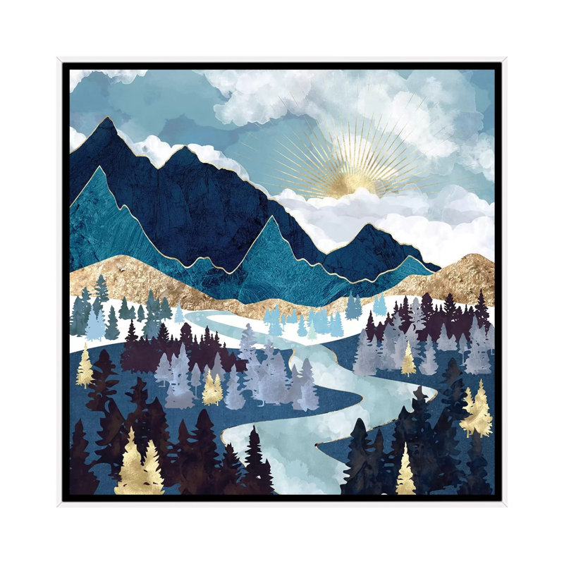 Valley Sunrise - impression d'art graphique, Aucun mat, H 26 po x l 26 po x P 1,5 po, Toile blanche encadrée