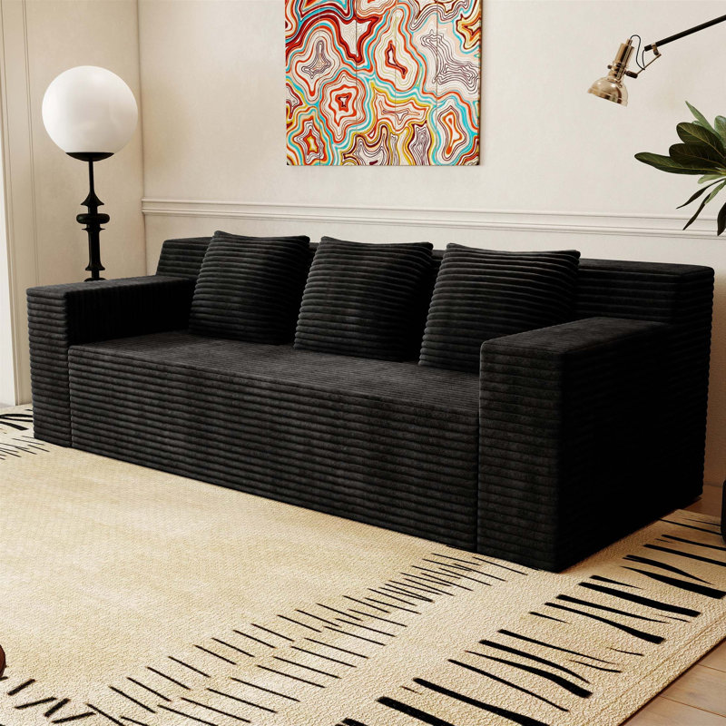 Ensemble de canapé modulaire en velours côtelé: aucun assemblage requis, Noir antique