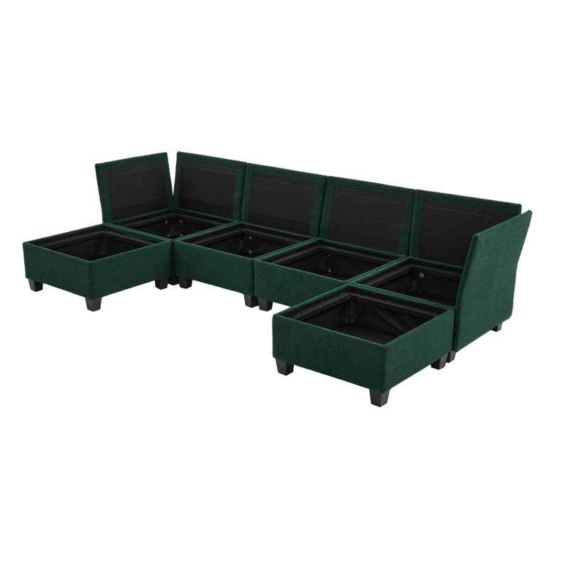 Loveseat Sofa 70.9" Free-Combined Sectional Convertible Sofa Bed With Storage Space, Two Movable Ottomans, Four USB Ports And Two Cup Holders For Living Room, Green