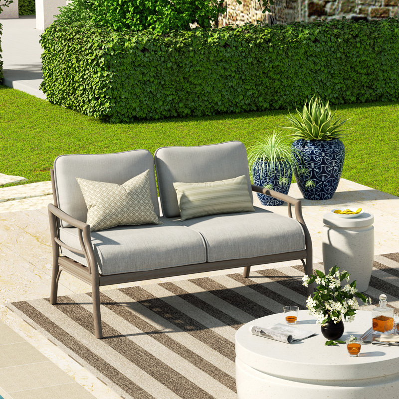 Lamando Outdoor Aluminum Loveseat With Olefin Cushions