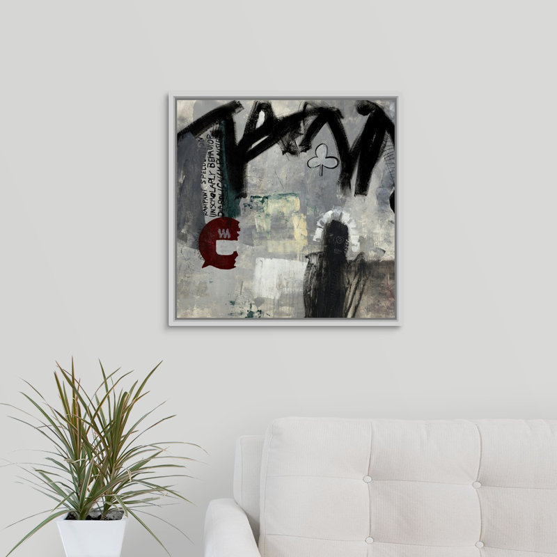 « unécoliered », peinture sur toile, H 21,7 po x l 21,7 po x P 1,75 po, Cadre flottant blanc