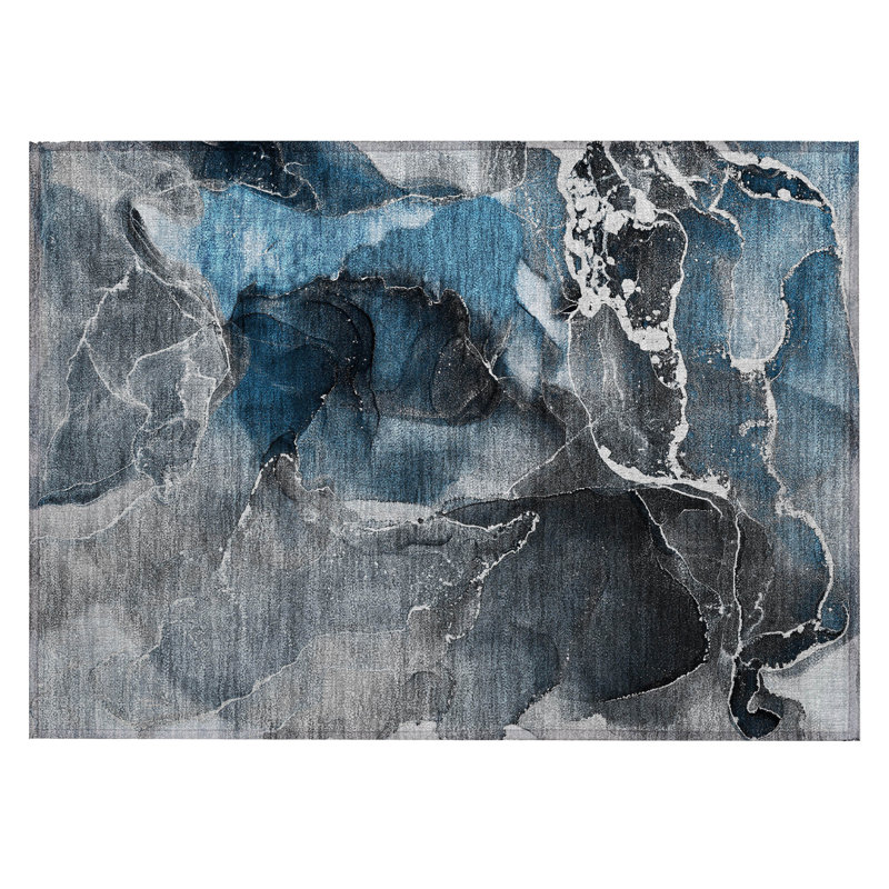 Tapis extérieur lavable antidérapant 2 pi x 3 pi bleu ivoire et gris