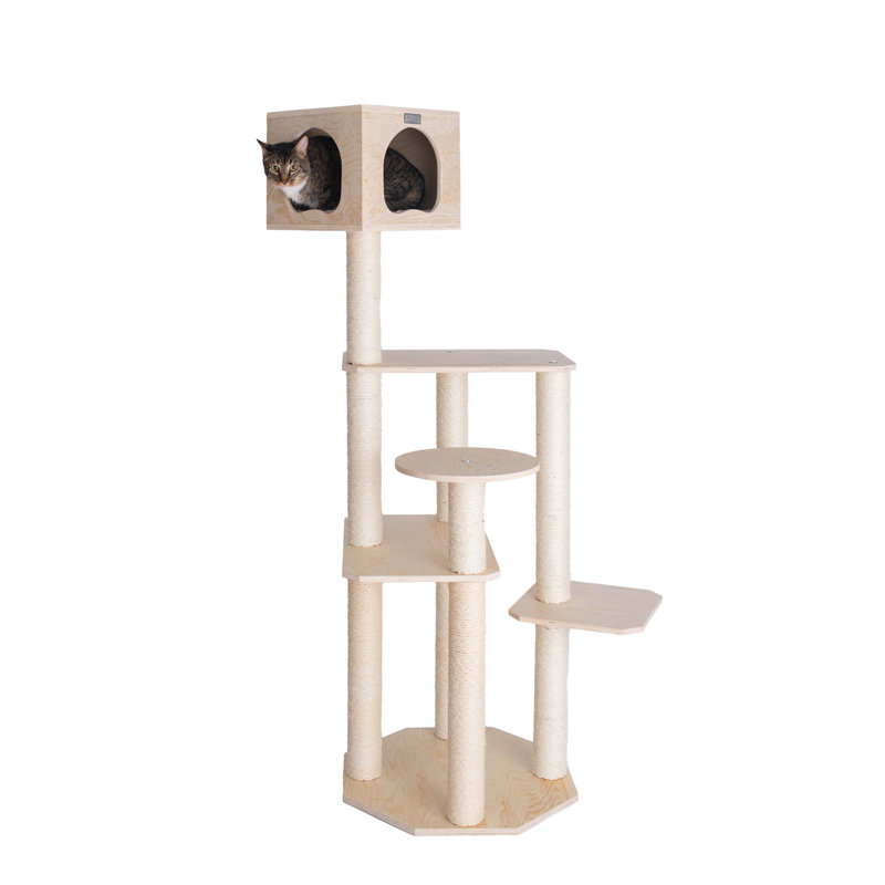 69'' Beige Scots Pine Cat Tree with Sisal Scratching Posts