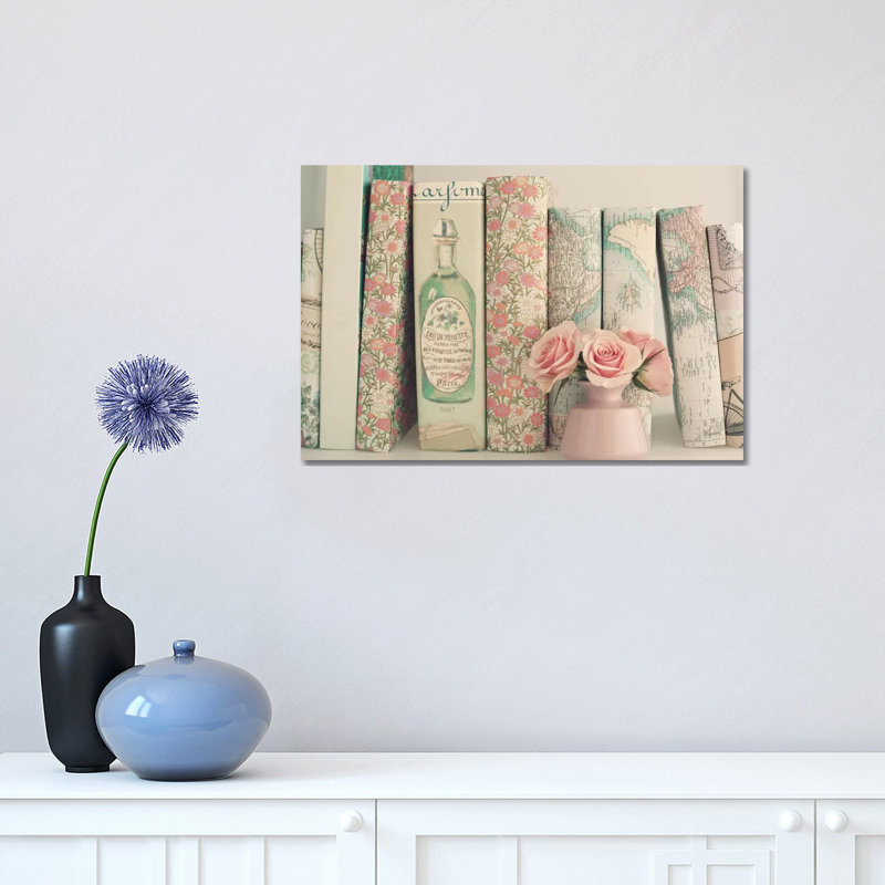 Floral Books by Caroline Mint - Print on Canvas, 30.48 cm H x 45.72 cm W, Wrapped Canvas