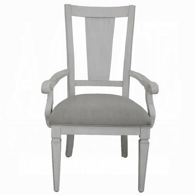 Chaise avec accoudoirs rembourrée patinée blanche (ensemble de 2)