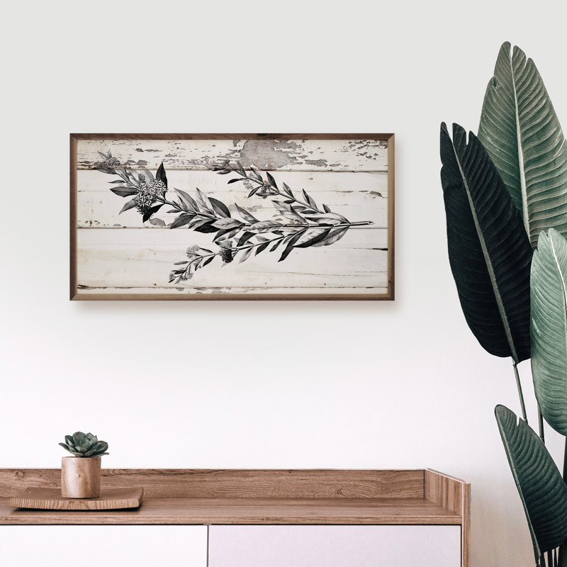Floral Stem Chippy Whitewash, 20" H x 40" W