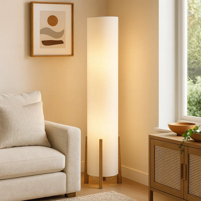 Lampe d'appoint décorative, abat-jour cylindrique en tissu de 50 po, lin ivoire